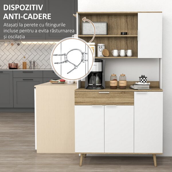 HOMCOM Dulap de Depozitare Inalt de 180cm cu Rafturi de Depozitare, in Stil Modern cu Usi si Sertare pentru Camera de Zi, Alb