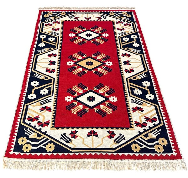 Covor tesut traditional, 80x150 cm, oriental rosu