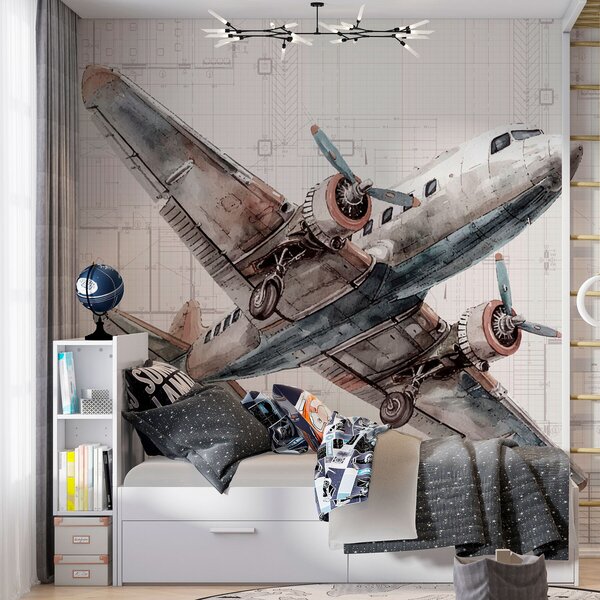 Tapet Avion stil scandinav pentru băieți, Fototapet Transport, w07911 : Uwalls.ro