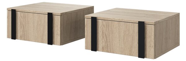 Set de 2 noptiere suspendate Verica - stejar spongios / mânere negre