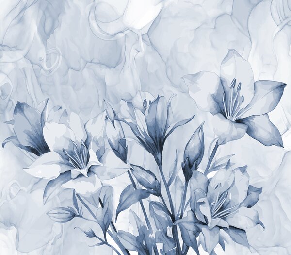 Fototapet Flori delicate în nuanțe delicate de albastru, Fototapet natură, Fototapet populare, w07897 - Tapeko.ro