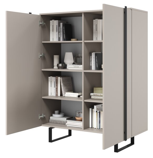Comodă înaltă Verica 120 cm cu două uși - kaszmir / picioare negre