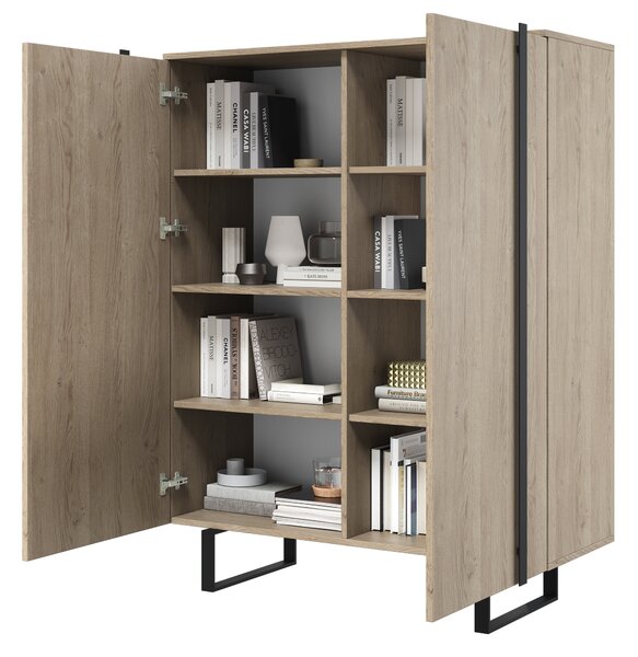 Comodă înaltă Verica 120 cm cu două uși - stejar biscuiți / picioare negre