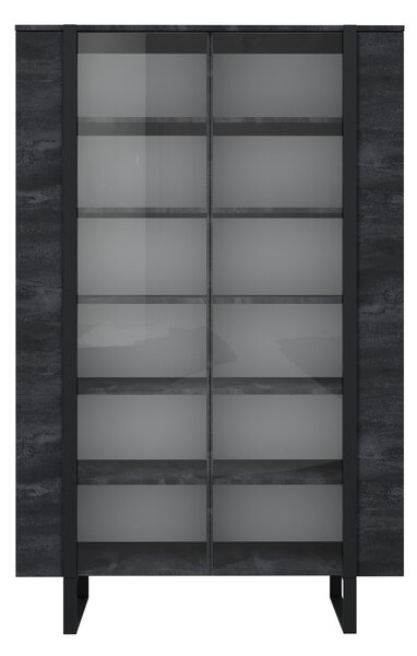 Vitrină Verica 120 cm - cărbune / picioare negre