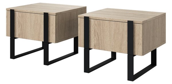 Set 2 măsuțe de noptieră Verica - stejar biscuit / picioare negre