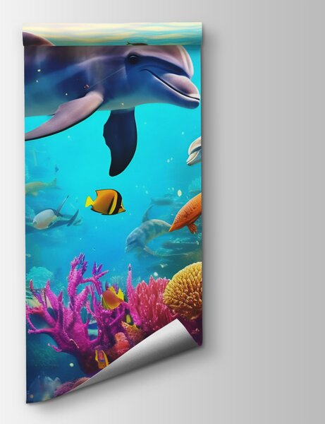 Fototapet Delfin înotând într-un recif de corali, Fototapet copii, Fototapet populare, u94773 - Tapeko.ro