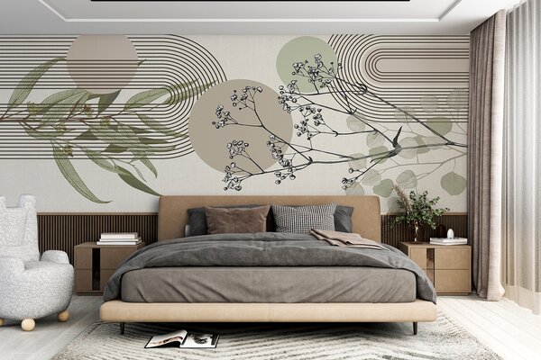 Fototapet Design botanic cu elemente abstracte, Fototapet natură, Fototapet populare, w07979 - Tapeko.ro