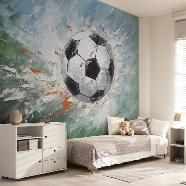Tapet Fotbal mingea de zbor pictura in ulei arta abstracta, Fototapet pentru camera unui adolescent, Fototapet Fotbal, w08117 : Uwalls.ro