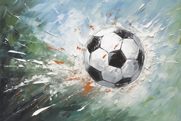 Tapet Fotbal mingea de zbor pictura in ulei arta abstracta, Fototapet pentru camera unui adolescent, Fototapet Fotbal, w08117 : Uwalls.ro