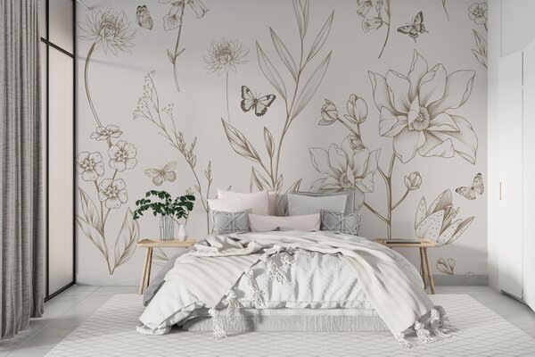 Fototapet Motiv floral și cu fluturi, inspirat din natură, Fototapet natură, Fototapet populare, w08088v1 - Tapeko.ro
