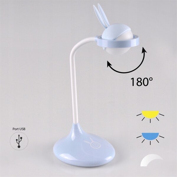 Veioză LED tactilă pentru copii RABBIT LED/0,4W/5V 3000/6500K albastră + USB