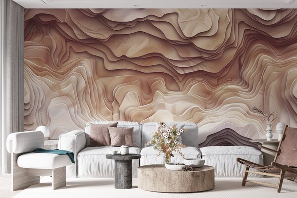 Tapet hartă topografică 3D cu contururi de relief în tonuri roz deschis, Fototapet 3D, Fotomurale 3D Forme geometrice, w01337 : Uwalls.ro