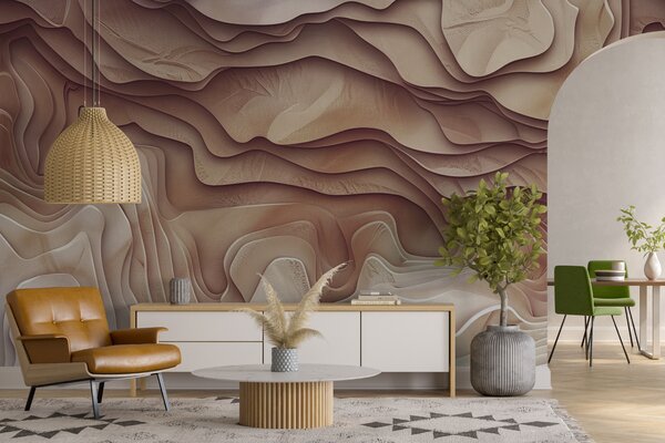 Tapet hartă topografică 3D cu contururi de relief în tonuri roz deschis, Fototapet 3D, Fotomurale 3D Forme geometrice, w01337 : Uwalls.ro