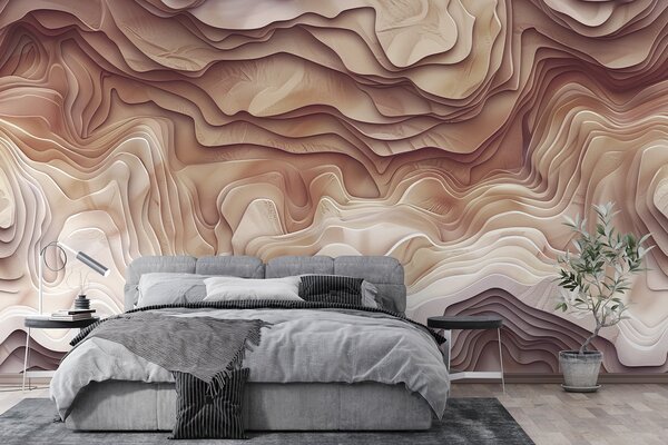 Tapet hartă topografică 3D cu contururi de relief în tonuri roz deschis, Fototapet 3D, Fotomurale 3D Forme geometrice, w01337 : Uwalls.ro