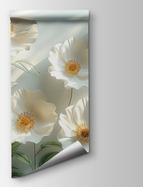 Fototapet Grup de flori albe cu frunze verzi, Fototapet natură, Fototapet populare, w01339 - Tapeko.ro