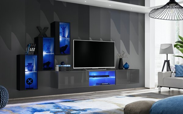 Mobilier living ASM Shelly 27 ZG SW 22 (negru mat + negru lucios + grafit mat + grafit lucios). Promo -33%