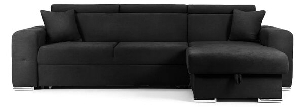 Colțar Extensibil BELLAGIO, șezlong interschimbabil, cu ladă de depozitare, cu tetiere reglabile, 280x170x100 cm, Negru-Enjoy / Dreapta