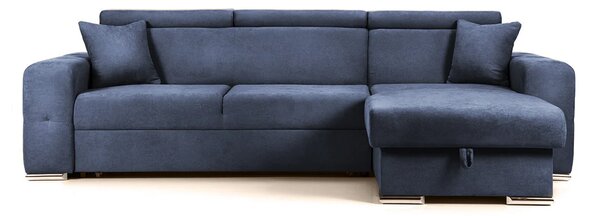 Colțar Extensibil BELLAGIO, șezlong interschimbabil, cu ladă de depozitare, cu tetiere reglabile, 280x170x100 cm, Albastru-Inchis-Enjoy / Dreapta