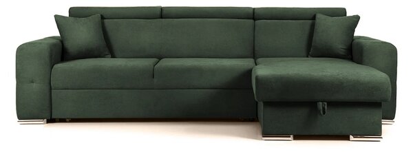 Colțar Extensibil BELLAGIO, șezlong interschimbabil, cu ladă de depozitare, cu tetiere reglabile, 280x170x100 cm, Verde-Enjoy / Dreapta