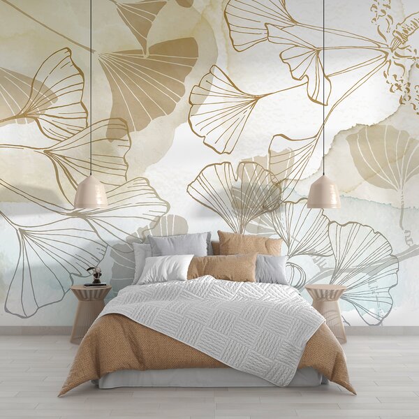 Fototapet Design elegant cu desene botanice în stil liniar, Fototapet acuarelă, Fototapet populare, w08157 - Tapeko.ro