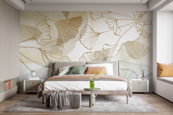 Fototapet Design elegant cu desene botanice în stil liniar, Fototapet acuarelă, Fototapet populare, w08157 - Tapeko.ro