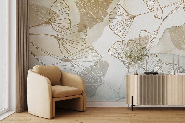 Fototapet Design elegant cu desene botanice în stil liniar, Fototapet acuarelă, Fototapet populare, w08157 - Tapeko.ro