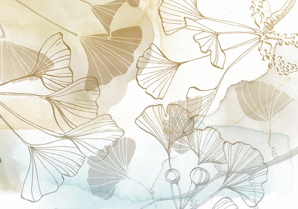 Fototapet Design elegant cu desene botanice în stil liniar, Fototapet acuarelă, Fototapet populare, w08157 - Tapeko.ro