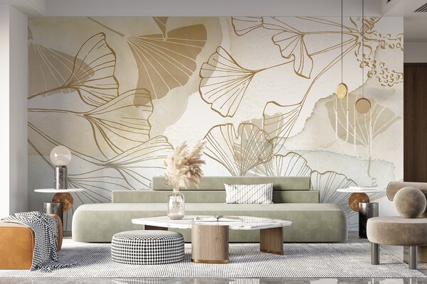 Fototapet Design elegant cu desene botanice în stil liniar, Fototapet acuarelă, Fototapet populare, w08157 - Tapeko.ro
