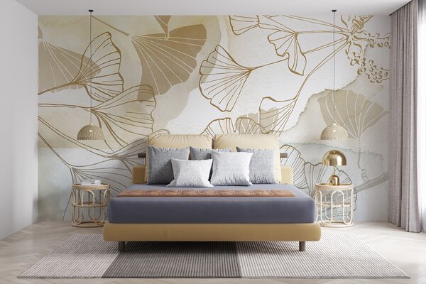 Fototapet Design elegant cu desene botanice în stil liniar, Fototapet acuarelă, Fototapet populare, w08157 - Tapeko.ro