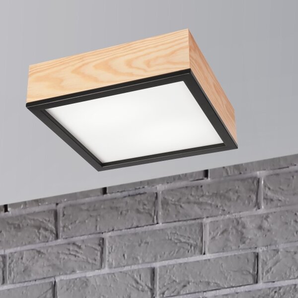 Plafonieră NATURAL SQUARE 2xE27/15W/230V 31x31 cm pin/negru