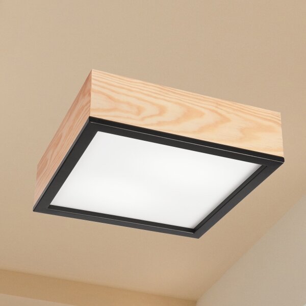 Plafonieră NATURAL SQUARE 2xE27/15W/230V 31x31 cm pin/negru