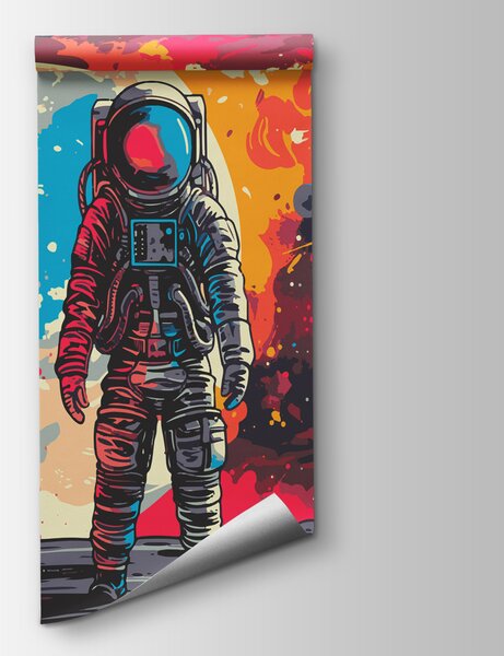 Fototapet Astronaut în spațiu cu un spațiu mare roșu și portocaliu în spatele lui, Fototapet spațiu cosmic, Fototapet populare, w08201 - Tapeko.ro
