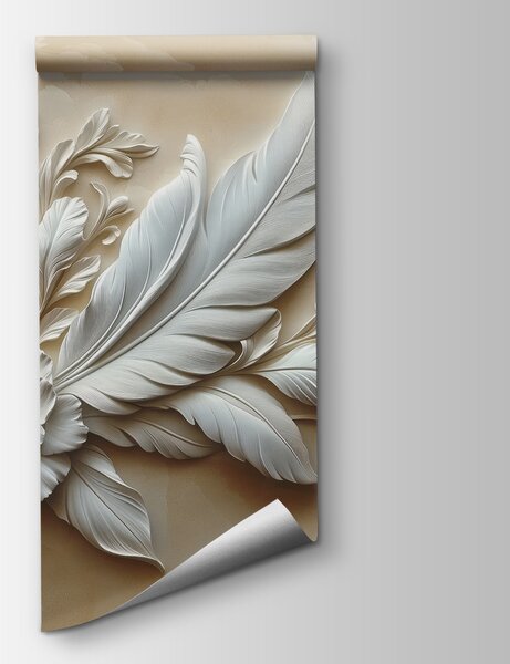 Fototapet Design floral alb pe un perete, Fototapet flori 3D, Fototapet populare, w01355 - Tapeko.ro