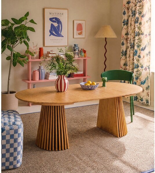Masă de dining rotundă extensibilă cu blat cu aspect de lemn de stejar ø 120 cm Osaka – House Nordic