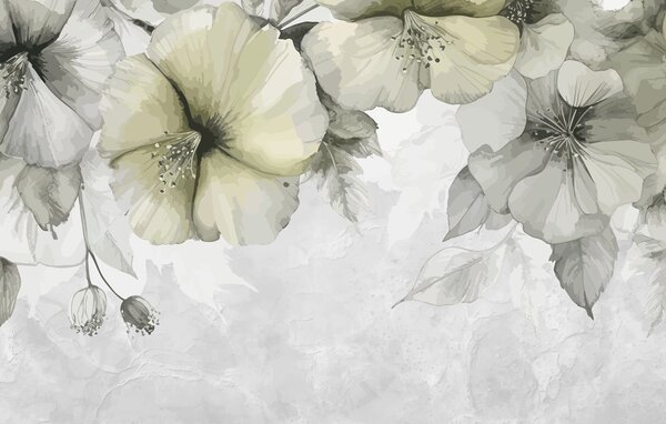 Fototapet Flori delicate în nuanțe monocrome delicate, Fototapet natură, Fototapet populare, w01401v2 - Tapeko.ro