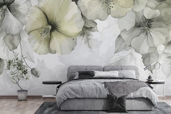 Fototapet Flori delicate în nuanțe monocrome delicate, Fototapet natură, Fototapet populare, w01401v2 - Tapeko.ro