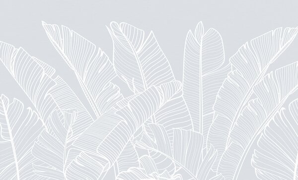 Tapet Tropical banane frunze albastru culoare minimalism tendință nouă, Fototapet Natură, Fototapet Foi de palmier, w08210v2 : Uwalls.ro