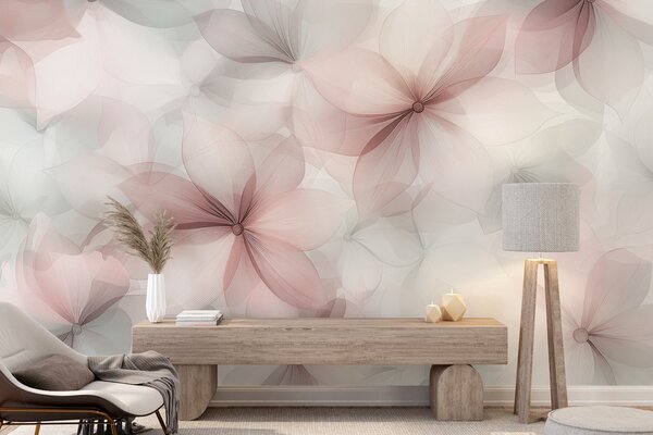 Tapet Compoziție florală, culori moi roz și gri, model floral, Fototapet 3D, Fototapet 3D Flori, w01446v1 : Uwalls.ro