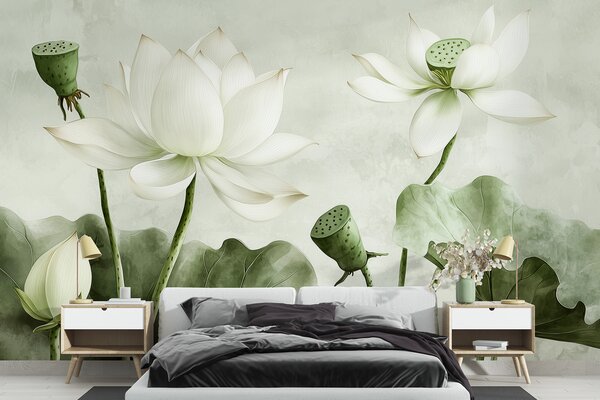 Fototapet Lotus înflorit în nuanțe subtile, Populare fototapet, Populare fototapet, w01445v2 - Muralas.ro