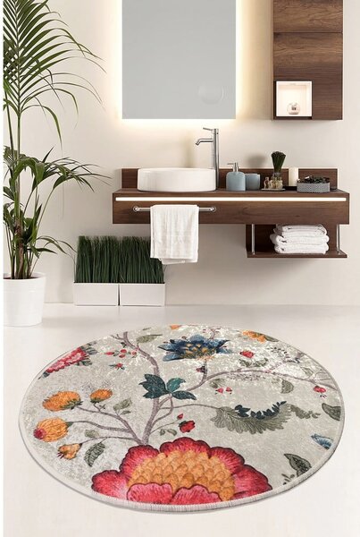 Covoraș de baie gri din catifea ø 100 cm Vintage Flower – Foutastic
