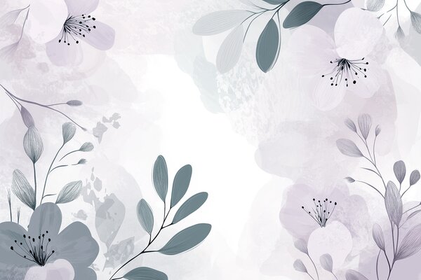 Tapet Desen abstract floral, natura, flori mari, pastel moale, paleta de culori violet, Fototapet Acuarelă, w01451 : Uwalls.ro