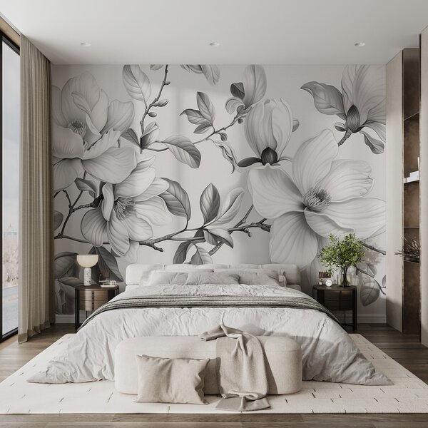Tapet Eleganță monocromă magnolie, Fototapet Flori, w01429 : Uwalls.ro