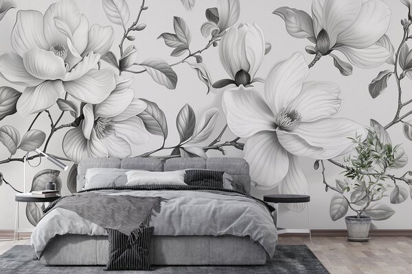 Tapet Eleganță monocromă magnolie, Fototapet Flori, w01429 : Uwalls.ro