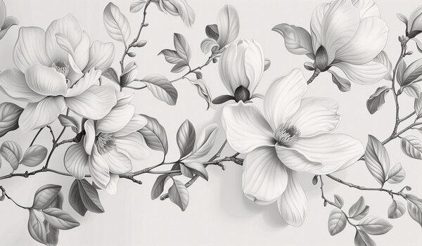 Tapet Eleganță monocromă magnolie, Fototapet Flori, w01429 : Uwalls.ro