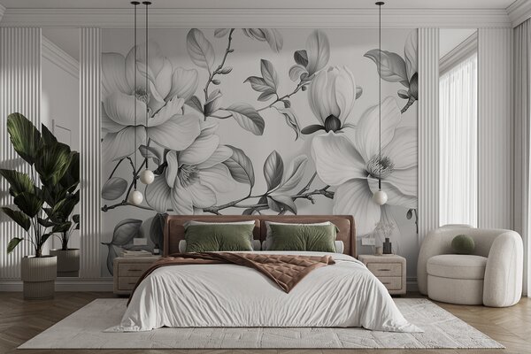 Tapet Eleganță monocromă magnolie, Fototapet Flori, w01429 : Uwalls.ro