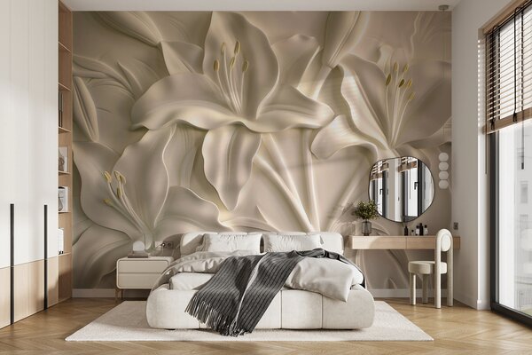 Tapet Basorelief cu crini mari de culoare bej, Fototapet Flori, w01434 : Uwalls.ro