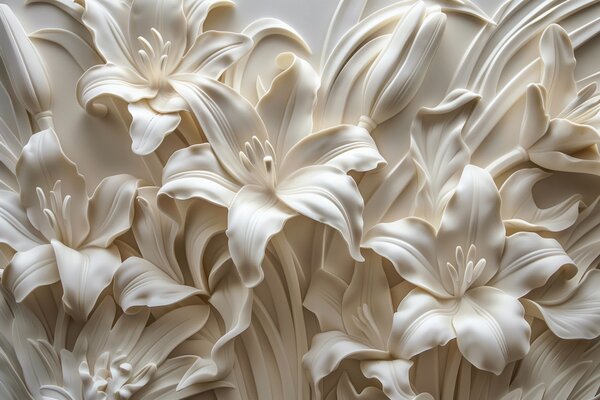 Tapet Relief elegant bej 3d de crini sculptati, Fototapet 3D, Fototapet 3D Flori, w01433 : Uwalls.ro