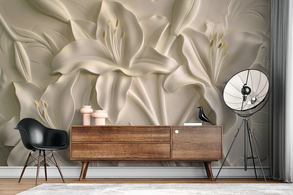 Tapet Basorelief cu crini mari de culoare bej, Fototapet Flori, w01434 : Uwalls.ro