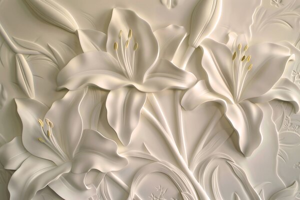 Tapet Basorelief cu crini mari de culoare bej, Fototapet Flori, w01434 : Uwalls.ro
