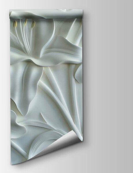 Fototapet Floare albă sculptată pe un perete, Fototapet flori 3D, Fototapet populare, w01434v1 - Tapeko.ro